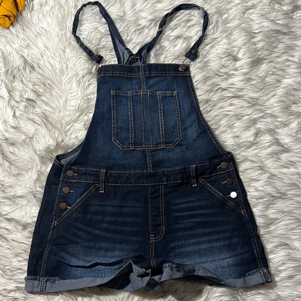 No Boundaries Women Size XL (15-17) Blue Denim Jean Overalls Short
